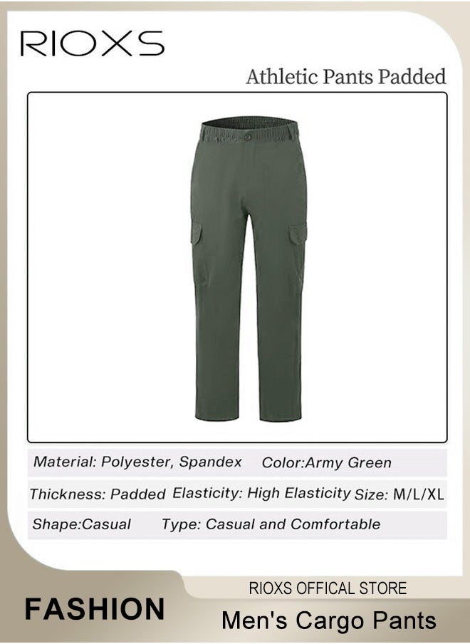 RIOXS - Men's Cargo Pants, Casual Work Pants With Pockets, Cotton Hiking Sweatpants For Men, Mes Athletic Jogger Sports Outdoor Trousers, Relaxed Fit Joggers Pants, Open Bottom Drawstring Trousers - Image 1
