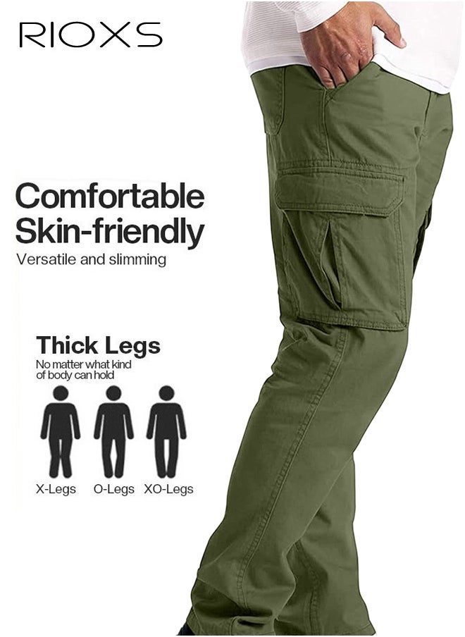 RIOXS Men's Cargo Pants, Casual Work Pants With Pockets, Hiking Sweatpants For Men, Mes Athletic Jogger Sports Outdoor Trousers, Relaxed Fit Joggers Pants, Open Bottom Drawstring Trousers  - Image 2