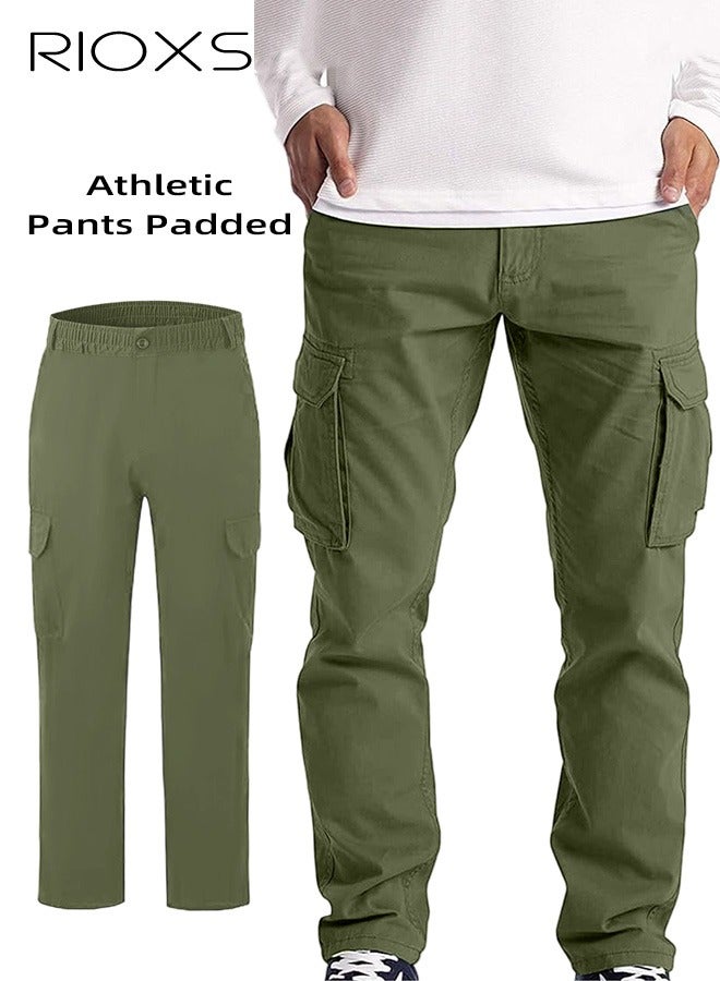 RIOXS Men's Cargo Pants, Casual Work Pants With Pockets, Hiking Sweatpants For Men, Men's Athletic Jogger Sports Outdoor Trousers, Relaxed Fit Joggers Pants, Open Bottom Drawstring Trousers, Stretch Cargo Pant Casual Pants in Army Green, Casual Trousers  - Image 1