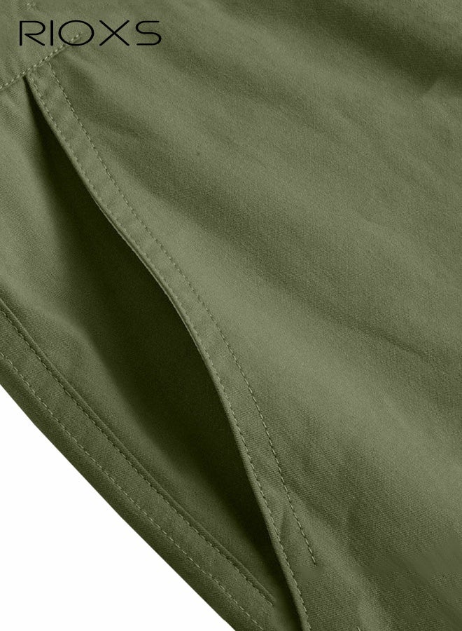 ريوكس بنطلونات كارغو للرجال، بنطلونات رياضية غير رسمية للرجال مع جيوب، بنطلونات رياضية بخصر مطاطي وفتحة سفلية مفتوحة، بنطلونات رياضية مريحة للرجال، بنطلونات رياضية خارجية للرجال، بنطلونات كارغو مطاطية للركض والمشي لمسافات طويلة وصيد الأسماك وركوب الدراجات والعمل في الهواء الطلق وممارسة الرياضة والمزيد، أخضر عسكري - Image 5