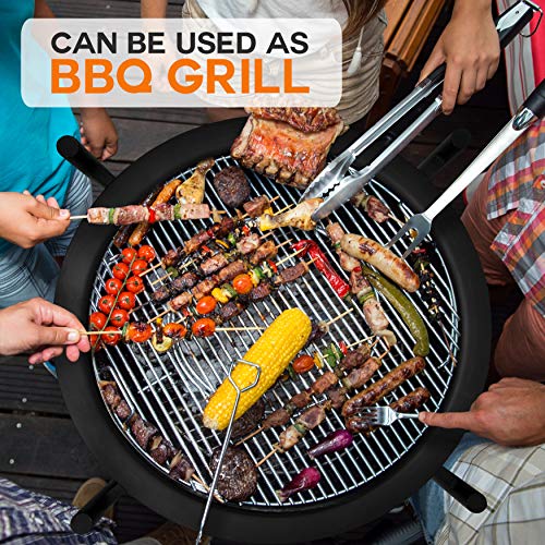 SereneLife Outdoor Wood Fire Pit - 26" Steel BBQ Grill with Mesh Spark Screen, Log Grate, Fire Poker & Cover for Camping, Picnic, Bonfire - Durable, Easy to Assemble, 2 in 1 - Image 5