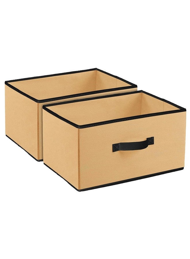 Kuber Industries Foldable Boxes For Storage (Pack of 2) - Multipurpose Storage Organizer For Clothes | Wardrobe | Closet | Toys | Books | Home - Undergarment Organizer Basket With Handle (Light Brown) - Image 1