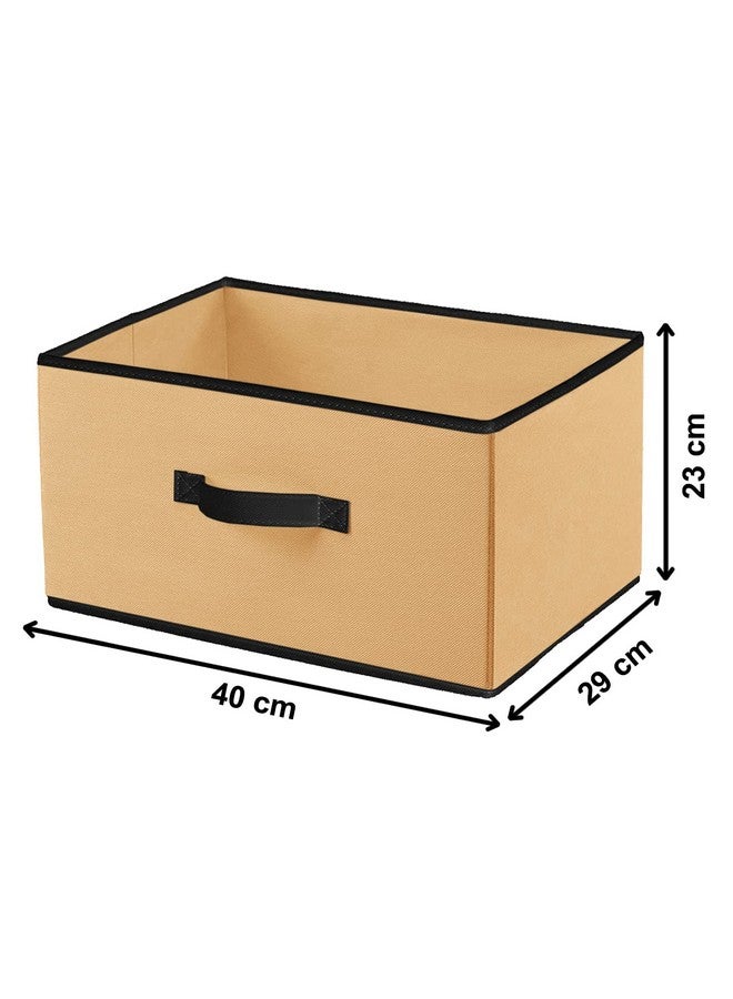 Kuber Industries Foldable Boxes For Storage (Pack of 2) - Multipurpose Storage Organizer For Clothes | Wardrobe | Closet | Toys | Books | Home - Undergarment Organizer Basket With Handle (Light Brown) - Image 2