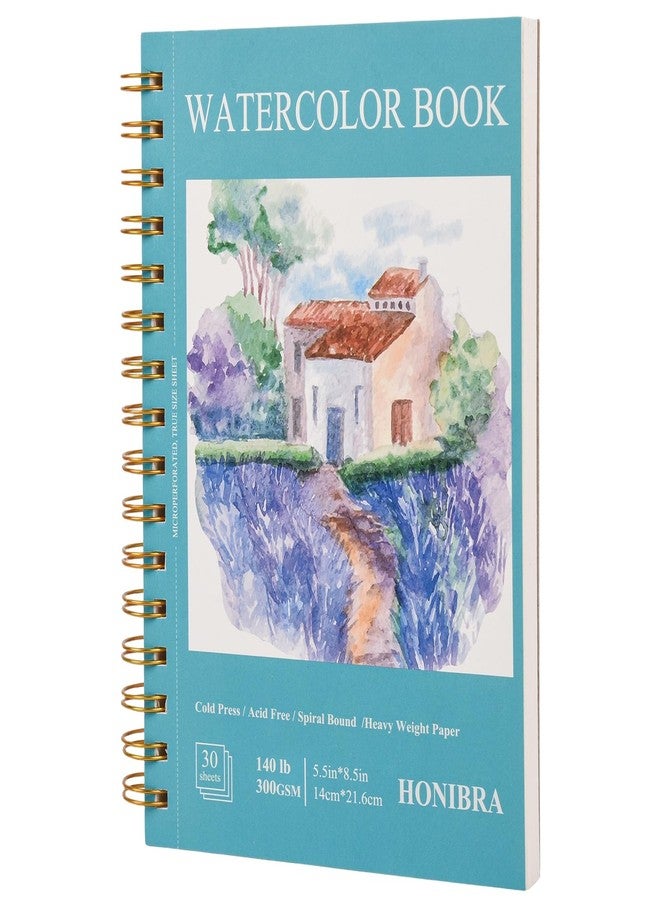 HONIBRA Watercolor Paper Pad 5.5" x 8.5", 30 Sheets 140lb/300g Cold Press Small Watercolor Sketchbook, Spiral Bound Watercolor Journal for Adults & Kids Exercises or Mixed Media Drawing and Markers - Image 1
