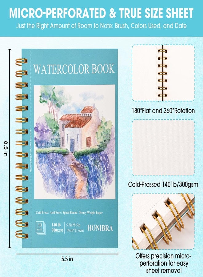 HONIBRA Watercolor Paper Pad 5.5" x 8.5", 30 Sheets 140lb/300g Cold Press Small Watercolor Sketchbook, Spiral Bound Watercolor Journal for Adults & Kids Exercises or Mixed Media Drawing and Markers - Image 2