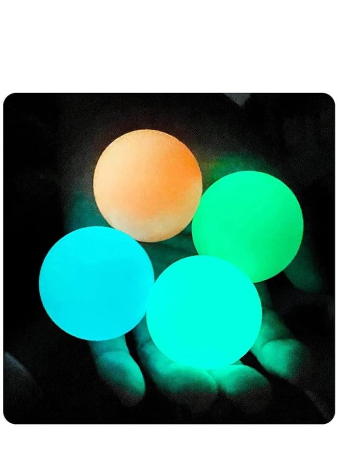 كرات لاصقة تضيء في الظلام وتلتصق بالسقف، كرات ضغط للأطفال والبالغين،، كرات سقف لاصقة متوهجة، ألعاب قابلة للعصر للأطفال، ألعاب فيدجيت، هدايا حفلات، أدوات تخفيف القلق، مستلزمات ASMR (4 قطع) - Image 1