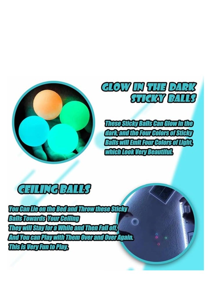 كرات لاصقة تضيء في الظلام وتلتصق بالسقف، كرات ضغط للأطفال والبالغين،، كرات سقف لاصقة متوهجة، ألعاب قابلة للعصر للأطفال، ألعاب فيدجيت، هدايا حفلات، أدوات تخفيف القلق، مستلزمات ASMR (4 قطع) - Image 2