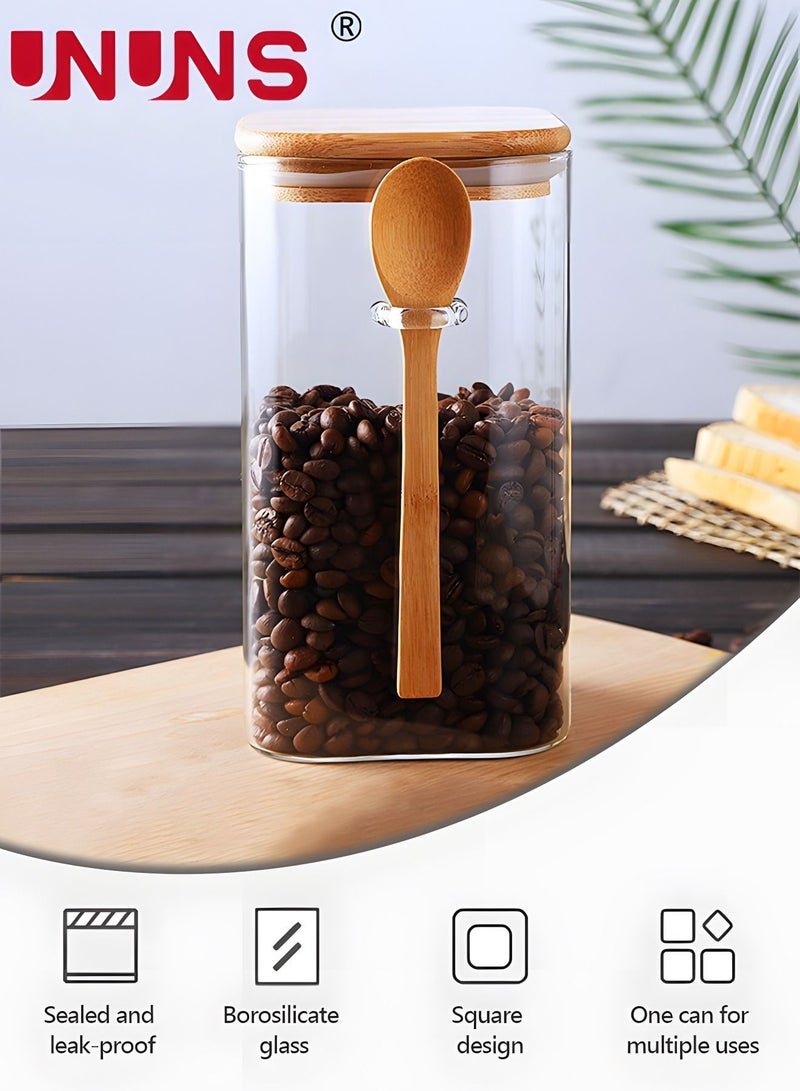 UNUNS Glass Jar Set,Glass Food Container With Lids And Spoon,1200ML Food Storage Containers,Set Of 2 - Image 5