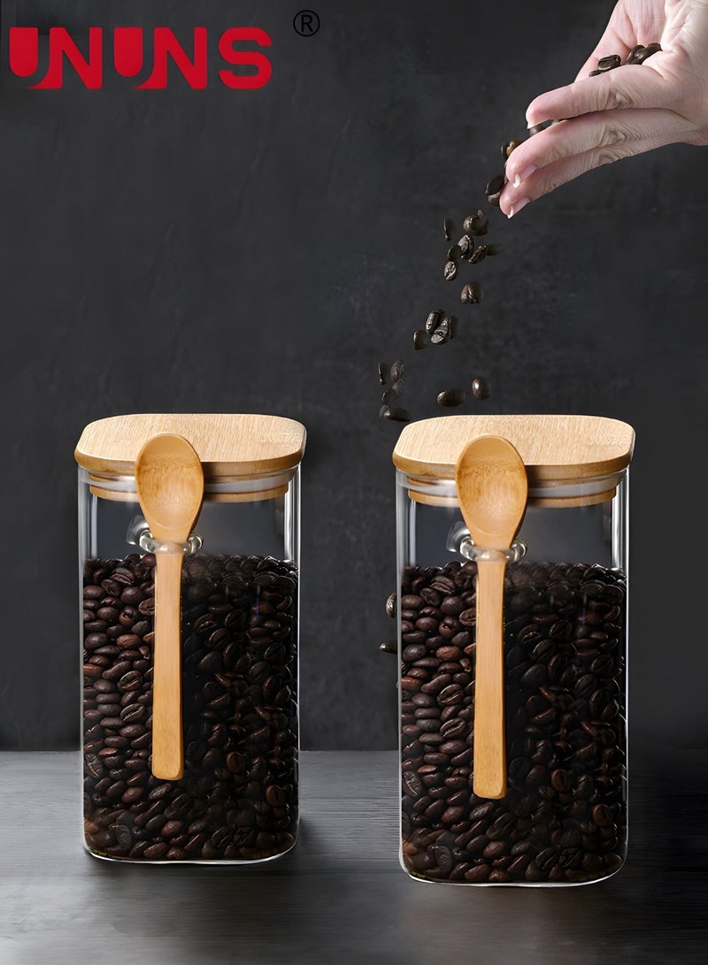 UNUNS Glass Jar Set,Glass Food Container With Lids And Spoon,1200ML Food Storage Containers,Set Of 2 - Image 2