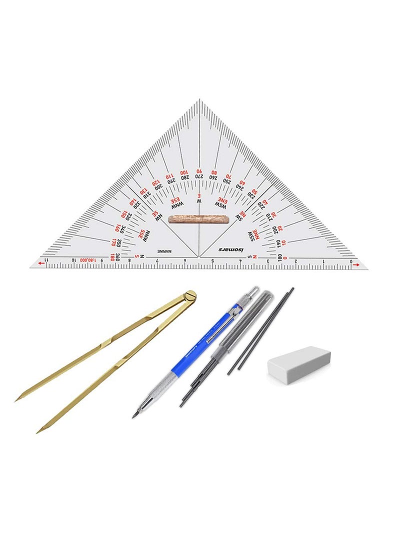 Isomars Isomars Universal Nautical Protractor with MarineNautical Divider Two Pencils and Eraser  - Image 1