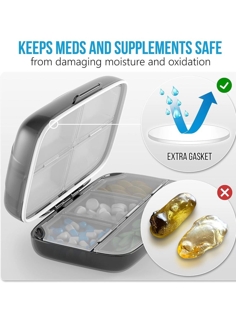 general Travel Daily Pill Organizer, 8 Compartments Moisture Proof Small Pill Box for Pocket Purse Daily Pill Case Portable Medicine Vitamin Holder Container Box, Black - Image 2