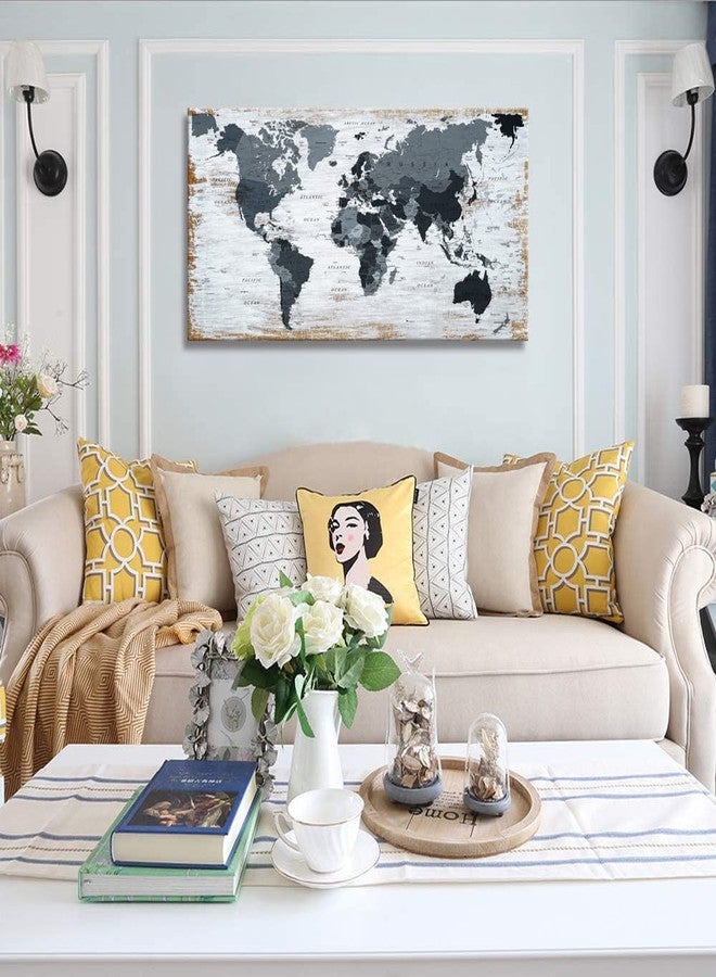 ZEYDRT world map Canvas Wall Art Black Wall Decor Office Map of the world Pictures for Living Room Decoration Map Picture Framed Artwork for Home Bedroom Decoration 20"x40" - Image 2