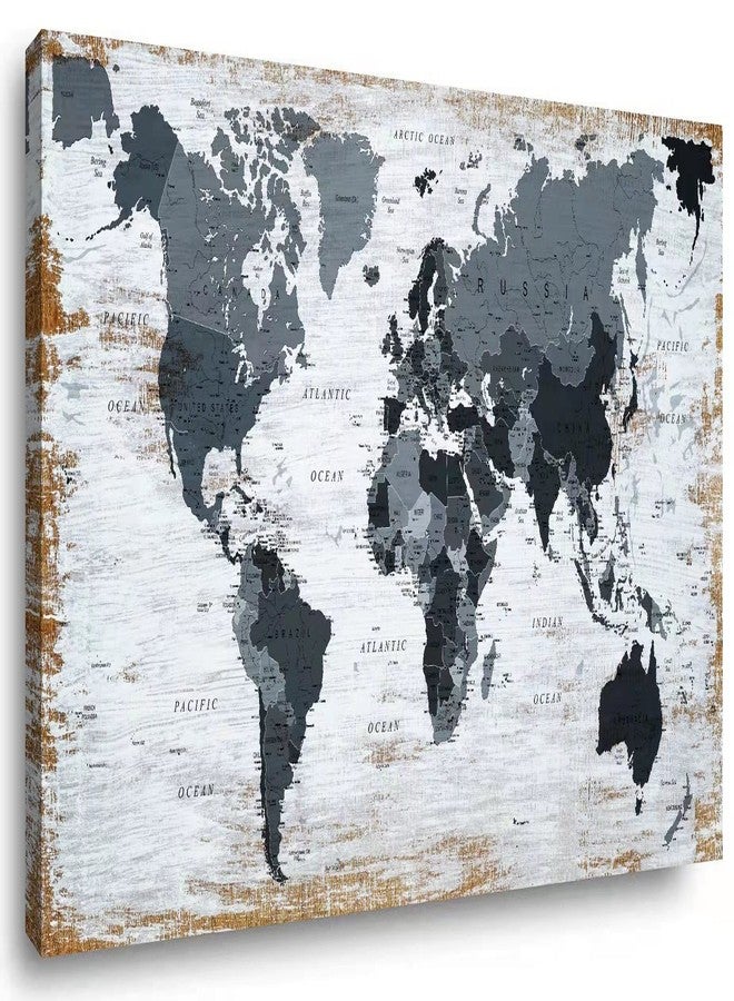 ZEYDRT world map Canvas Wall Art Black Wall Decor Office Map of the world Pictures for Living Room Decoration Map Picture Framed Artwork for Home Bedroom Decoration 20"x40" - Image 1