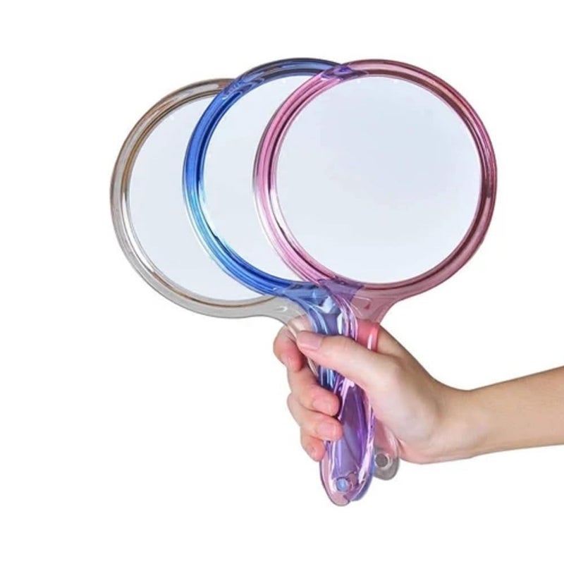 MESKIN Hand Mirror with Handle – Multicolor Round Shape, Clear Plastic Frame, Portable Vanity Mirror for Makeup, Grooming & Touch-Ups (Pack of 1) - Image 1
