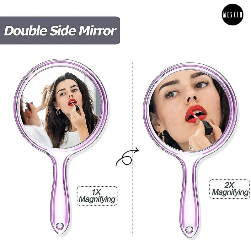 MESKIN Hand Mirror with Handle – Multicolor Round Shape, Clear Plastic Frame, Portable Vanity Mirror for Makeup, Grooming & Touch-Ups (Pack of 1) - Image 2