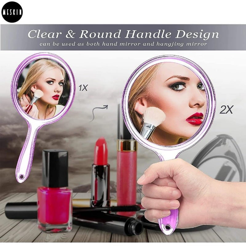 MESKIN Hand Mirror with Handle – Multicolor Round Shape, Clear Plastic Frame, Portable Vanity Mirror for Makeup, Grooming & Touch-Ups (Pack of 1) - Image 5