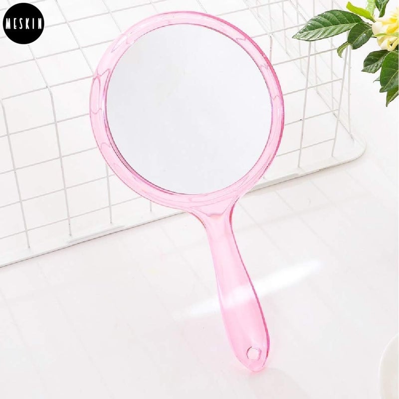 MESKIN Hand Mirror with Handle – Multicolor Round Shape, Clear Plastic Frame, Portable Vanity Mirror for Makeup, Grooming & Touch-Ups (Pack of 1) - Image 3
