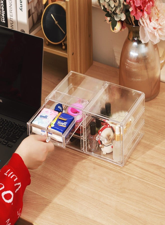 Cq acrylic 1 Pack Clear Stackable Storage Drawers for Vanity,Stackable 4 Drawers Desktop Organizer With Drawers,Cute Desk Storage for Office,Jewelry,Hair Clip,Beauty,Skincare and Make Up Organizers - Image 2