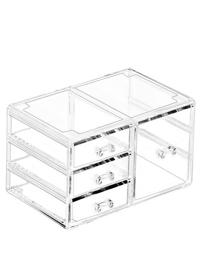 Cq acrylic 1 Pack Clear Stackable Storage Drawers for Vanity,Stackable 4 Drawers Desktop Organizer With Drawers,Cute Desk Storage for Office,Jewelry,Hair Clip,Beauty,Skincare and Make Up Organizers - Image 1