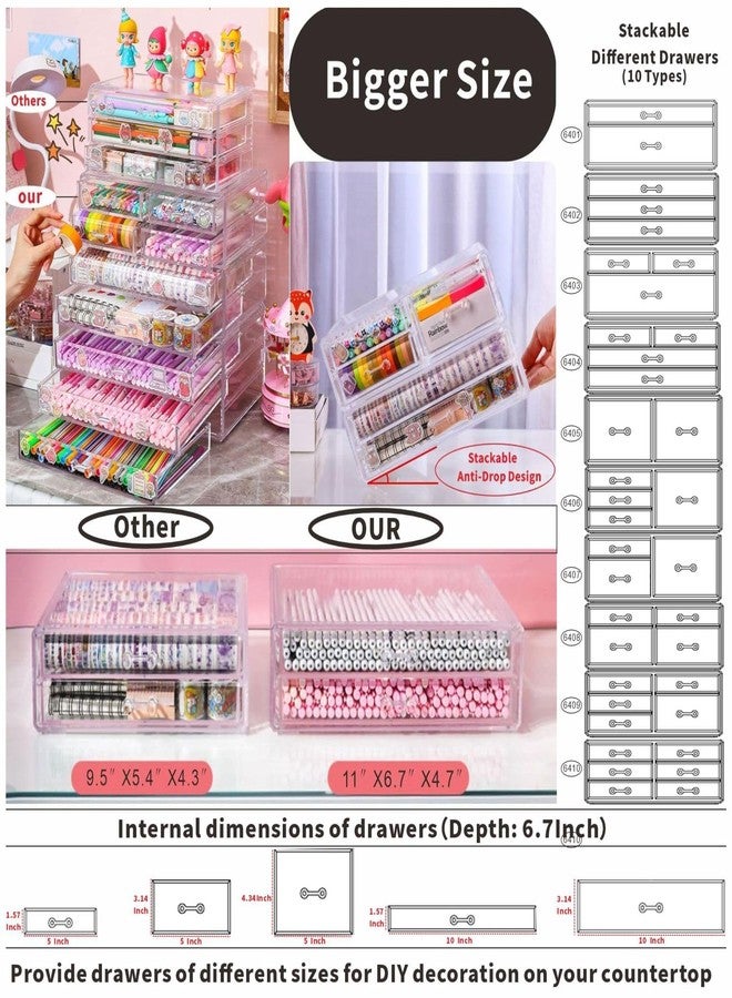 Cq acrylic 1 Pack Clear Stackable Storage Drawers for Vanity,Stackable 4 Drawers Desktop Organizer With Drawers,Cute Desk Storage for Office,Jewelry,Hair Clip,Beauty,Skincare and Make Up Organizers - Image 3