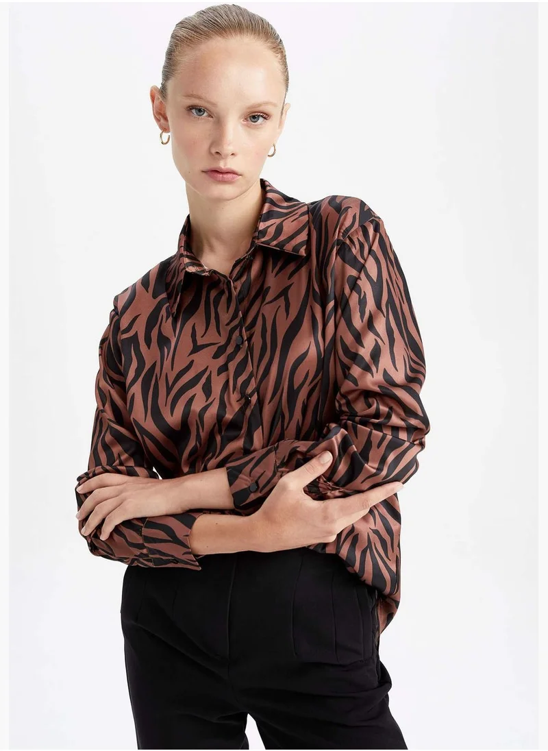 ديفاكتو Woman Regular Fit Shirt Neck Woven Long Sleeve Shirt