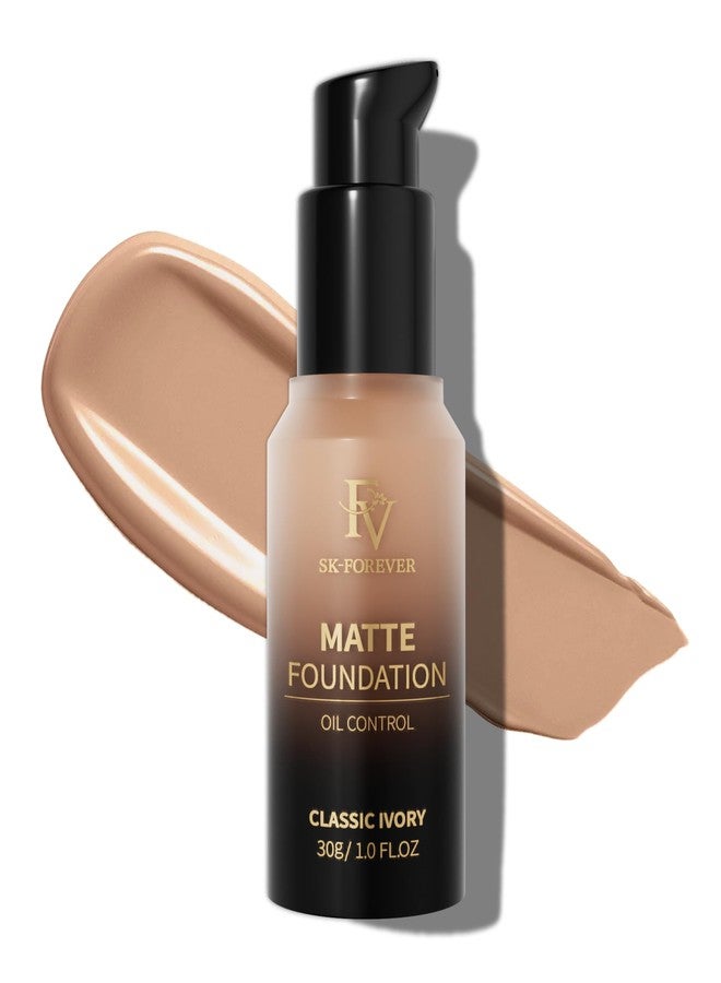 FV Full Coverage Liquid Foundation, Lightweight & Concealing, Long Lasting Matte Foundation Makeup with Flawless Finish, Oil Control Waterproof Foundation for Oily Skin (Classic Ivory Matte) - Image 1