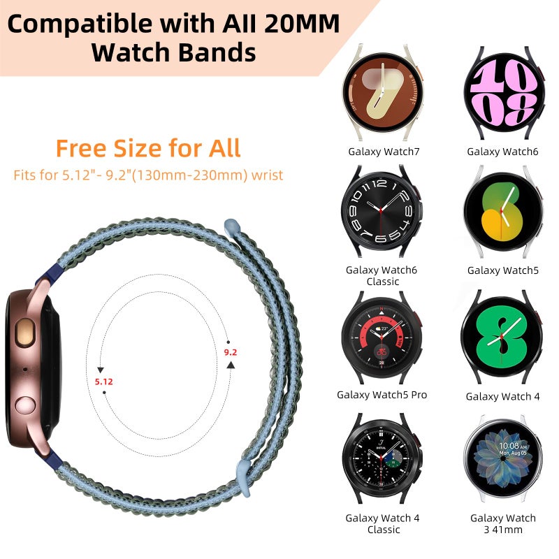 DaQin Compatible With Samsung Galaxy Watch 7 6 5 4 Band 40mm 44mm, 20mm Soft Nylon Adjustable Sport for Galaxy Watch 5 Pro 45mm/6 4 Classic, Active 2 for Women Men - Image 2