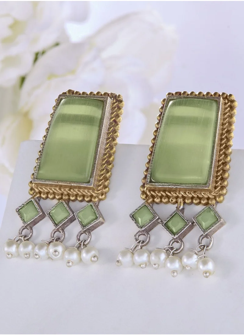 برياسي Emerald Stone Studded Contemporary Oxidised Drop Earrings