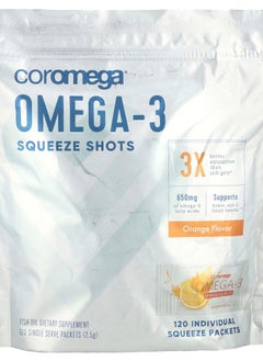 Coromega Omega-3 Squeeze Shots Orange  120 Single Serve Packets (2.5 g) Each 