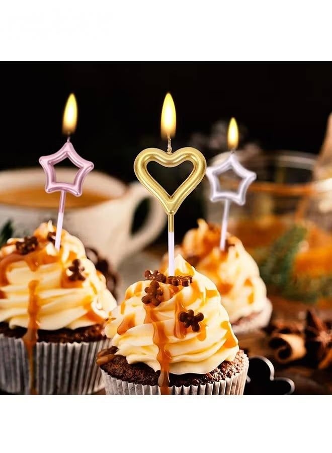 9 Pcs Heart and Star Shaped Birthday Cake Candles Set, Includes 6 Star Birthday Candles and 3 Heart Birthday Candles, Candle Ornament for Birthday Wedding Anniversary ect - Image 3