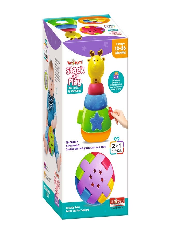 toymate Stack N Play Reindeer Stacker Toy for Toddlers (12–36 Months) | 2-in-1 Shape Sorter & Activity Rattle Ball | Educational Learning Toy for Baby Boys & Girls - Image 2