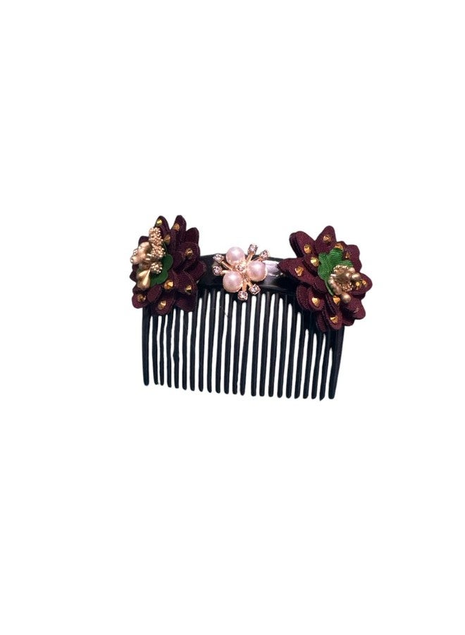 CROWNNIMREET Comb Hair Clip with Cloth Flower with Pearl Western Side Pin, Hair Accessories for Women and Girls (Purple, Pack of 2) - Image 1