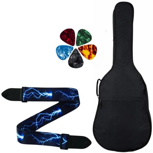 MOCKING BIRD Acoustic Guitar Bag Foam Padded Guitar Cover for 38, 39, 40, 41 inch with Adjustable Guitar Strap and Picks for Acoustic Electric Bass Guitar (Guitar Bag with Blue Thunder Strap) - Image 1