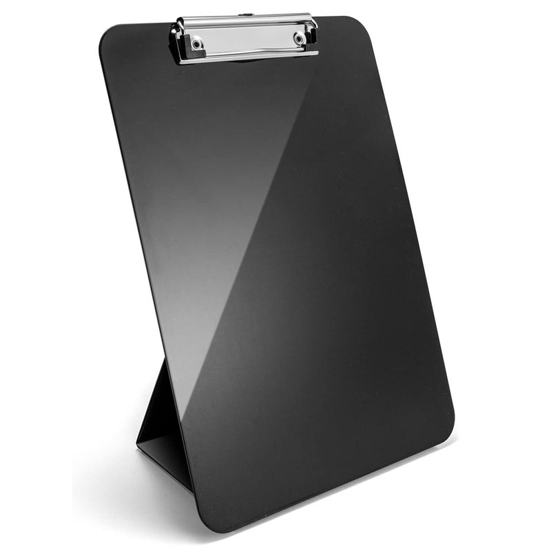 Officemate Recycled Plastic Free Standing Clipboard with Easel Back Lightweight Portable Writing Foldable Clip Board for School Office Home Restaurant Black 83039