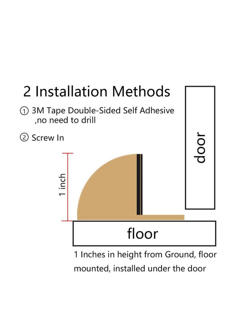 Captaintech Floor Mount Door Stopper 3M Adhesive Round Stainless Steel Doorstop with Rubber Bumper Tip Wall Protector, Ground Dome Half Ball Door Stops for Bedroom Living Bath Shower Room Office Gold - Image 3