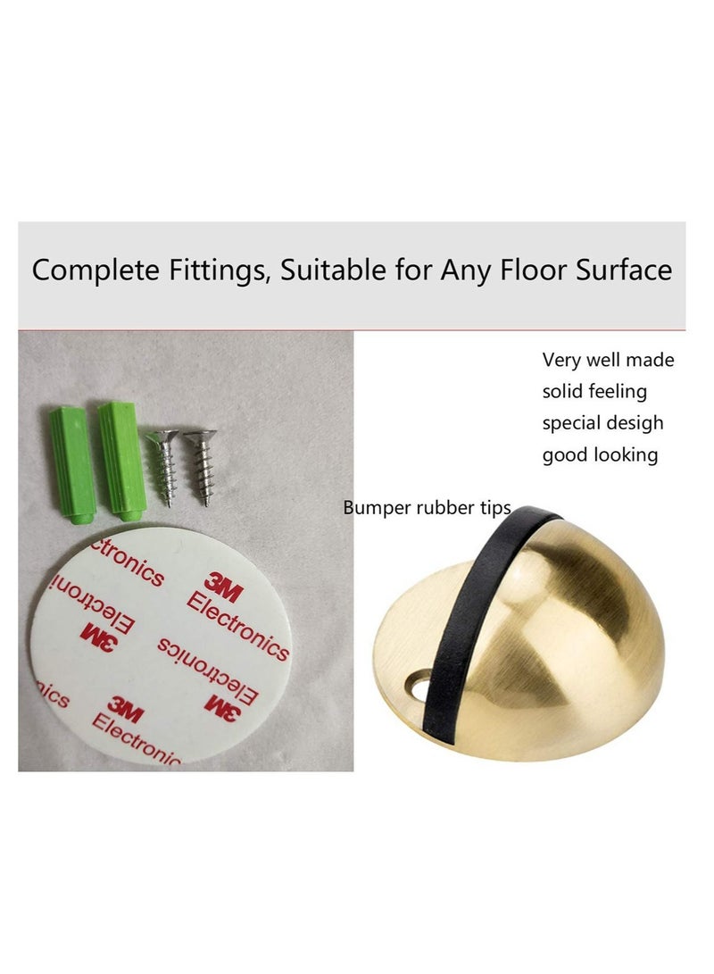 Captaintech Floor Mount Door Stopper 3M Adhesive Round Stainless Steel Doorstop with Rubber Bumper Tip Wall Protector, Ground Dome Half Ball Door Stops for Bedroom Living Bath Shower Room Office Gold - Image 2