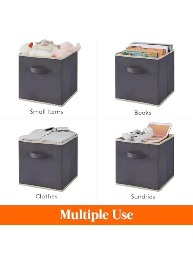 HOOKOR - Collapsible Storage Cubes Foldable Fabric Bins Multi-color Organizers Decorative Organizing Baskets for Shelves for Closet, Utility Room, Storage Room Set of 6 (Grey, 33CM) - Image 1