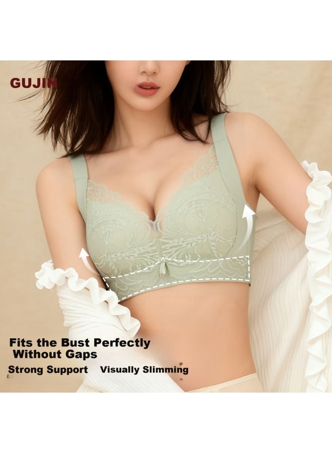 Gujin Women's Large Bust Minimizing Push-up Lace Wireless Bra Anti-sagging Anti-spread Thin Cup Support Bra - Image 4
