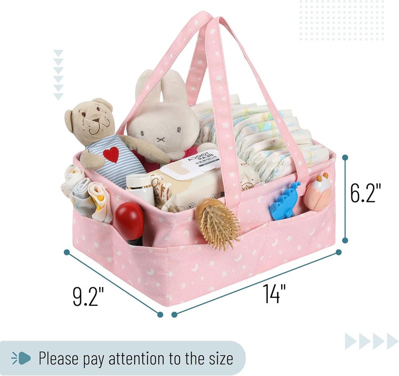 Mr. Pen Mr Pen Baby Diaper Caddy Organizer Pink with Star Pattern Portable Car Caddy for Changing Table and Nursery - Image 2