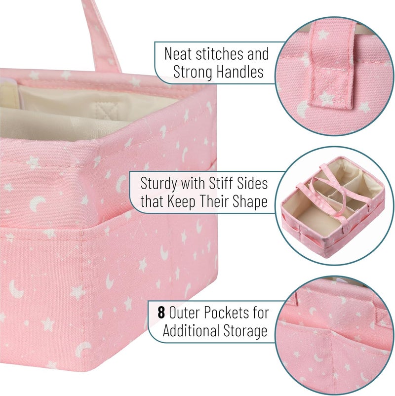 Mr. Pen Mr Pen Baby Diaper Caddy Organizer Pink with Star Pattern Portable Car Caddy for Changing Table and Nursery - Image 3
