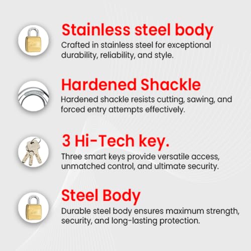 Link Hi-Tech 60MM Heavy-Duty Brass Padlock | Double Locking Mechanism Lock | Hardened Shackle | 3 Precision Hi-Tech Keys | 15-Year Warranty - Image 4