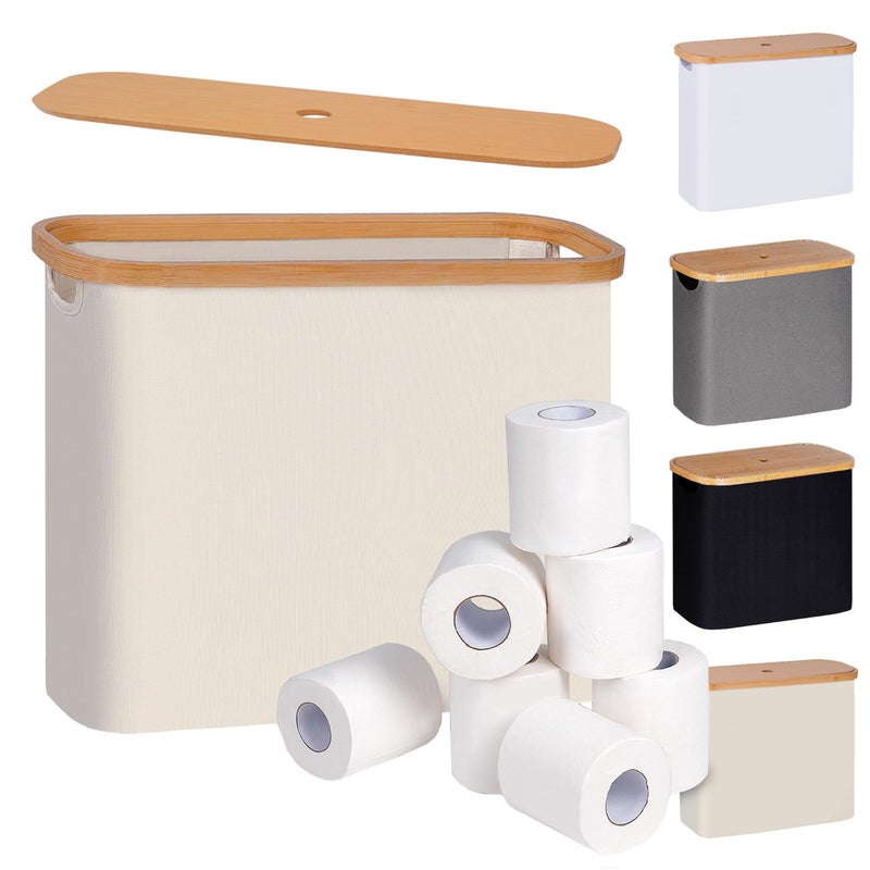 Toilet Paper Storage Organizer 45*15*35cm Beige - Spacious Storage For 9-12 Rolls Slim Space-Saving Design Bamboo Top And Handle Durable Oxford Fabric For Bathroom Use - Image 1