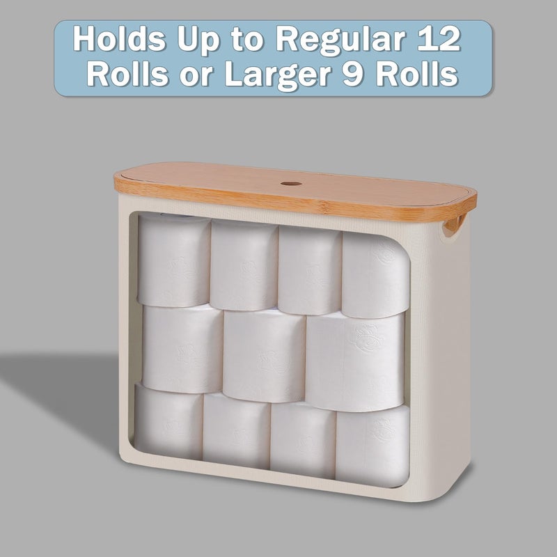 Toilet Paper Storage Organizer 45*15*35cm Beige - Spacious Storage For 9-12 Rolls Slim Space-Saving Design Bamboo Top And Handle Durable Oxford Fabric For Bathroom Use - Image 4