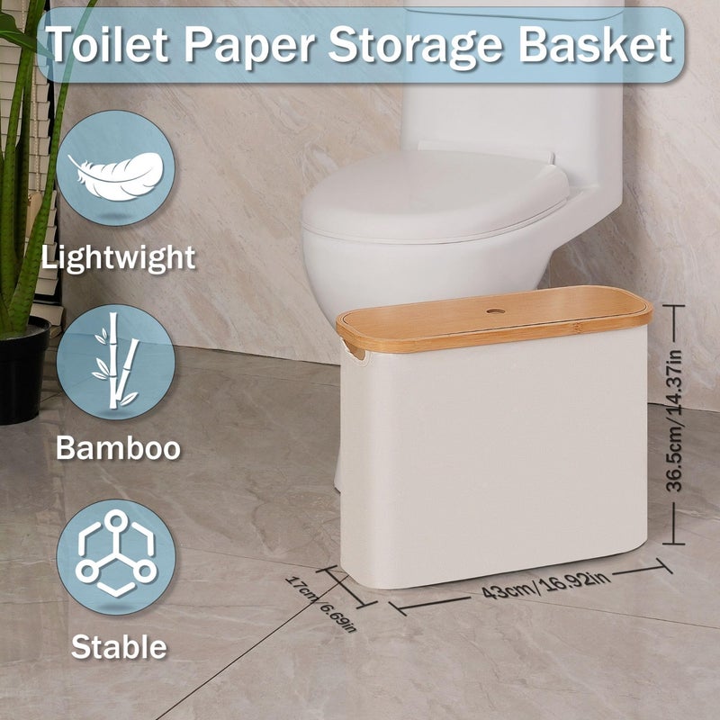 Toilet Paper Storage Organizer 45*15*35cm Beige - Spacious Storage For 9-12 Rolls Slim Space-Saving Design Bamboo Top And Handle Durable Oxford Fabric For Bathroom Use - Image 5