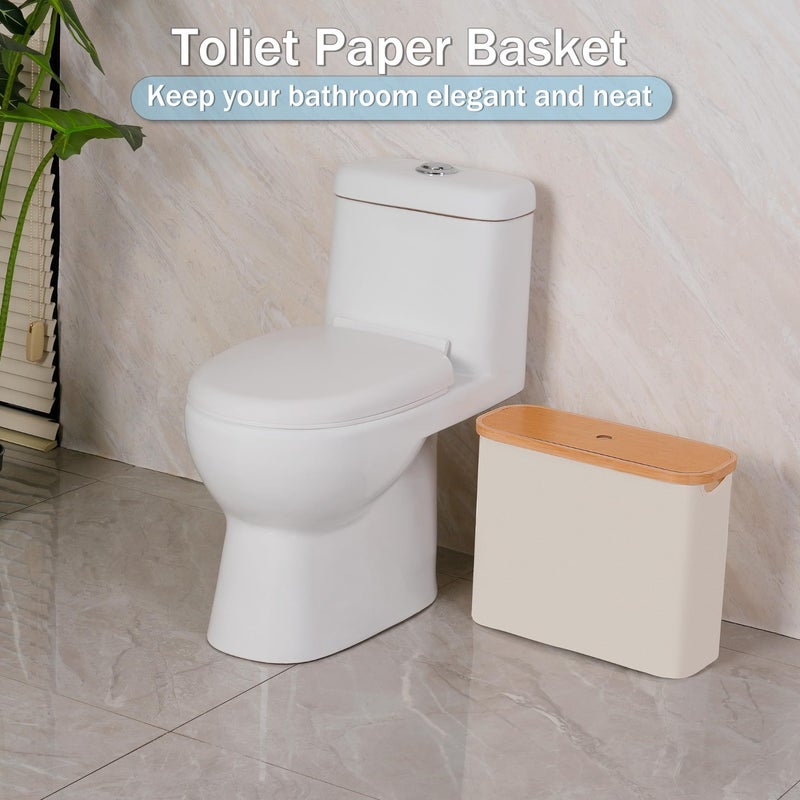 Toilet Paper Storage Organizer 45*15*35cm Beige - Spacious Storage For 9-12 Rolls Slim Space-Saving Design Bamboo Top And Handle Durable Oxford Fabric For Bathroom Use - Image 3