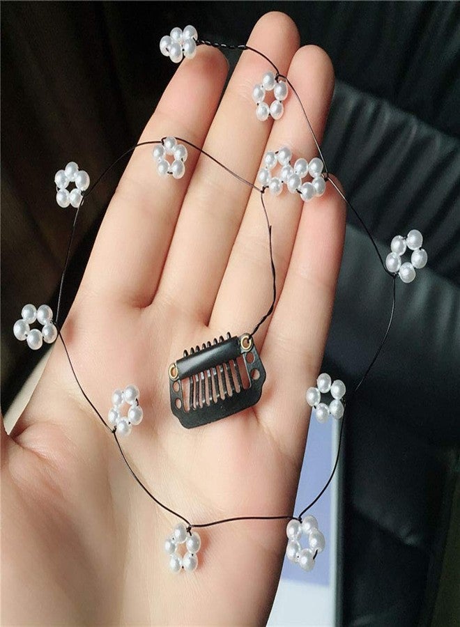 Fodattm 3 PCS Women Crystal Flower Long Hair Decorative Headdress Hair Extensions with Comb Invisible Streamline Hairpin Hair Accessories (White) - Image 2