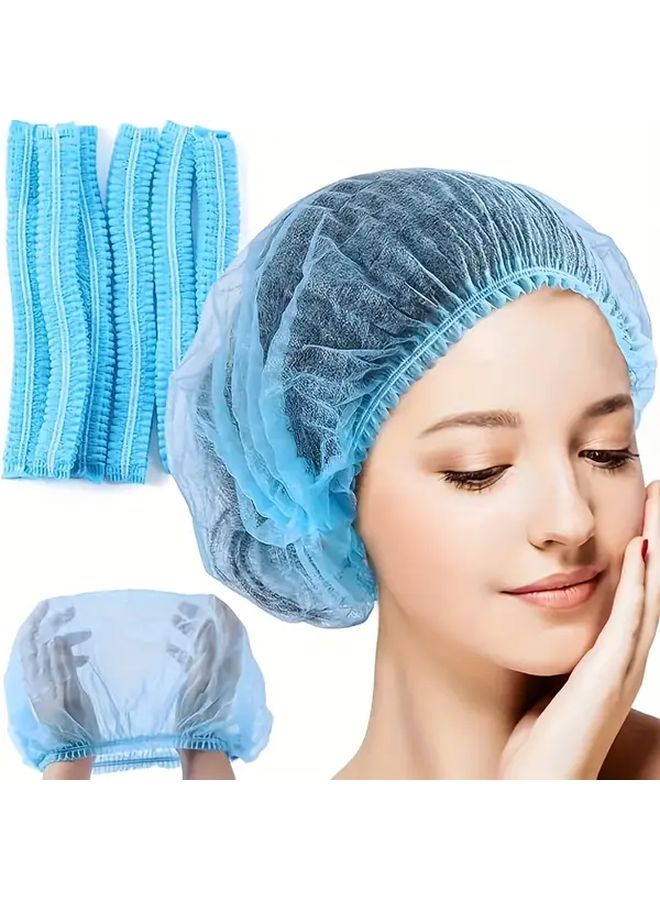200 غطاء شعر أزرق يمكن التخلص منه بكميات كبيرة، شبكة شعر قابلة للتنفس غير قابلة للانزلاق ثقيلة للاستخدام في صالونات التجميل والمستشفيات وخدمات الطعام - Image 1