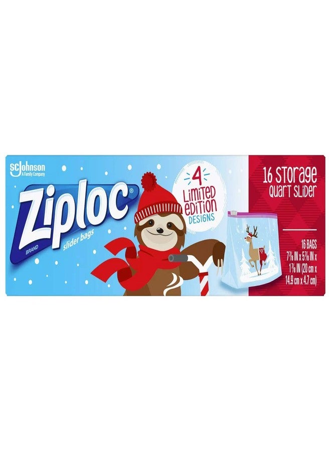 SC Johnson Ziploc Quart Food Storage Slider Bags, Power Shield Technology for More Durability, 16 Count, Holiday Designs, Packaging May Vary - Image 1