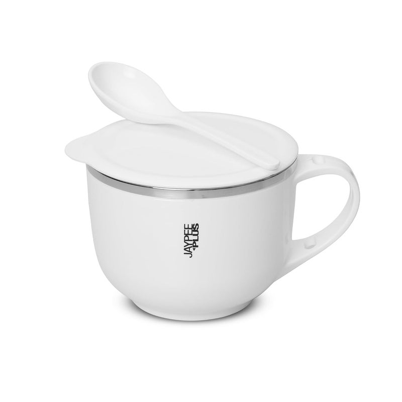 Jaypee Plus Souptok Stainless Steel Soup Bowl with Lid Spoon Holder Coffee Tea Mug Cup for Kids Best Gift for All White 07 Liters - Image 1