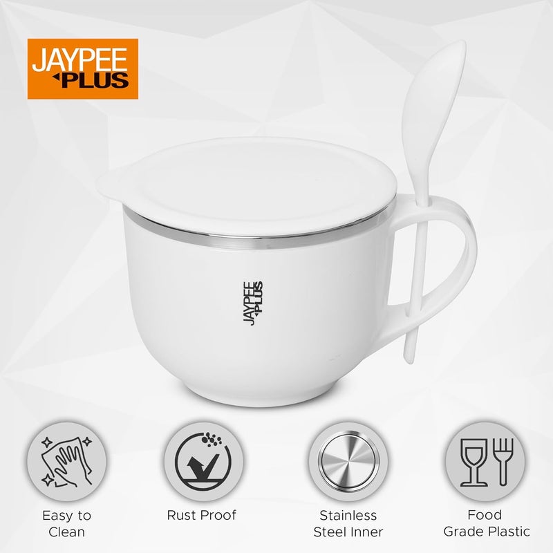 Jaypee Plus Souptok Stainless Steel Soup Bowl with Lid Spoon Holder Coffee Tea Mug Cup for Kids Best Gift for All White 07 Liters - Image 5